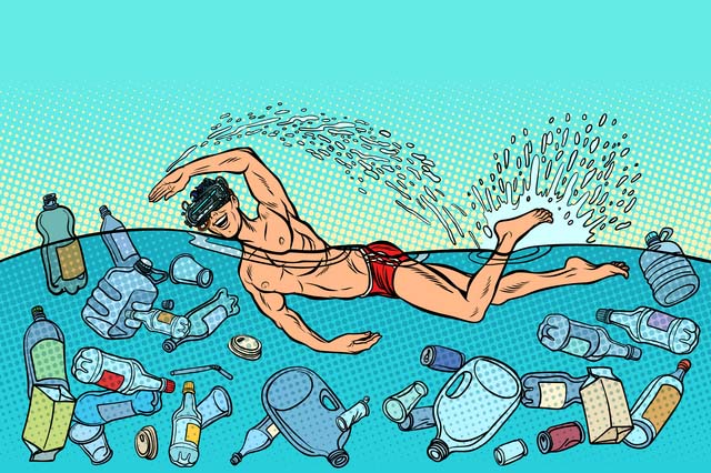 Ocean pollution by plastic trash. Ecology concept. virtual reali