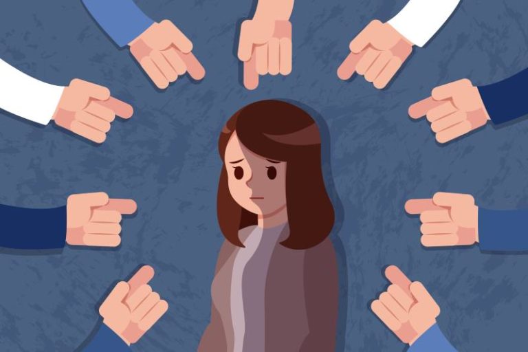 upset and depressed woman be bullied with dark background