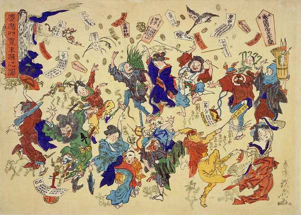 Painted depiction of ee ja nai ka dancing