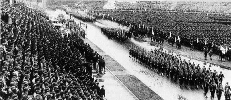 Students corralled by the government amassed at Meijijinguugaien Stadium.