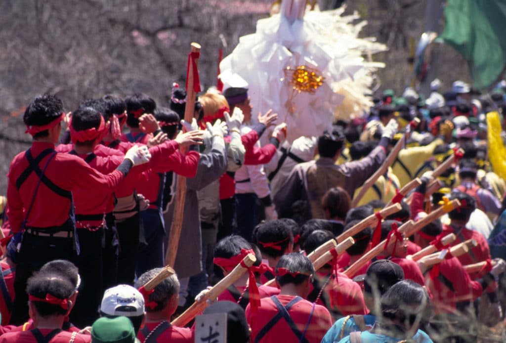 Log riding festival in Nagano.