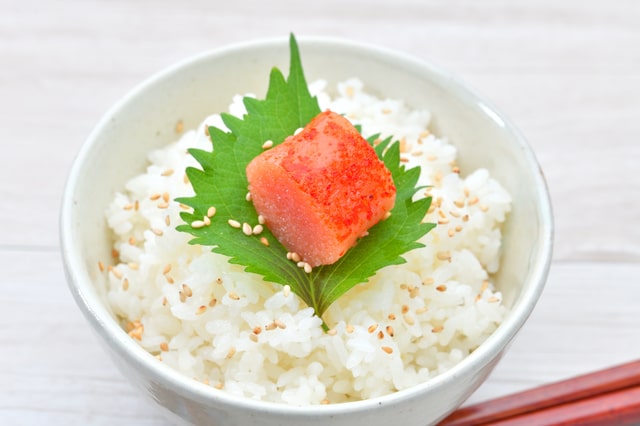 Mentaiko with hot chili powder on rice. 