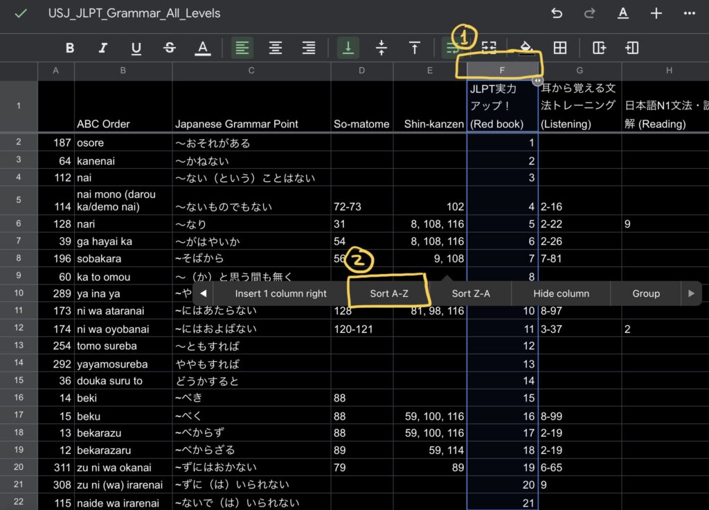to sort by alphabetical order, select column, then Sort A-Z