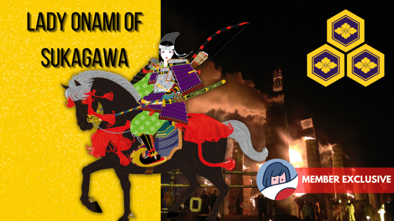 Woman samurai in front of Sukagawa fire festival