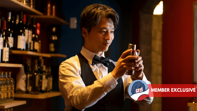 A Japanese bartender prepares a cocktail