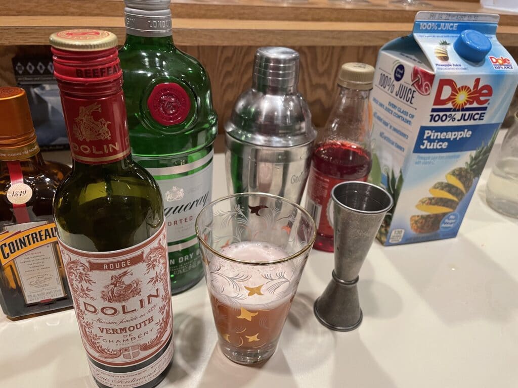 A go-to for Japanese cocktails, the Million Dollar. The drink is usually served in a cocktail glass.