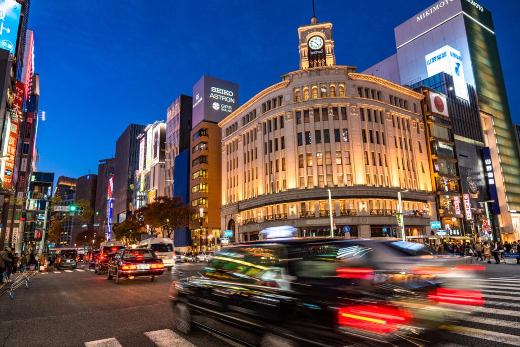 The famed Wako building in Ginza, the district that is still home to many of Japan's best bars. 