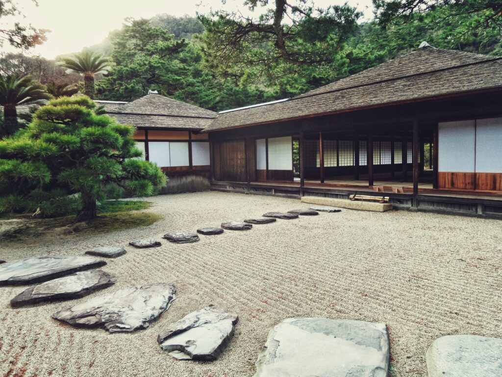 japanese rock garden and temple