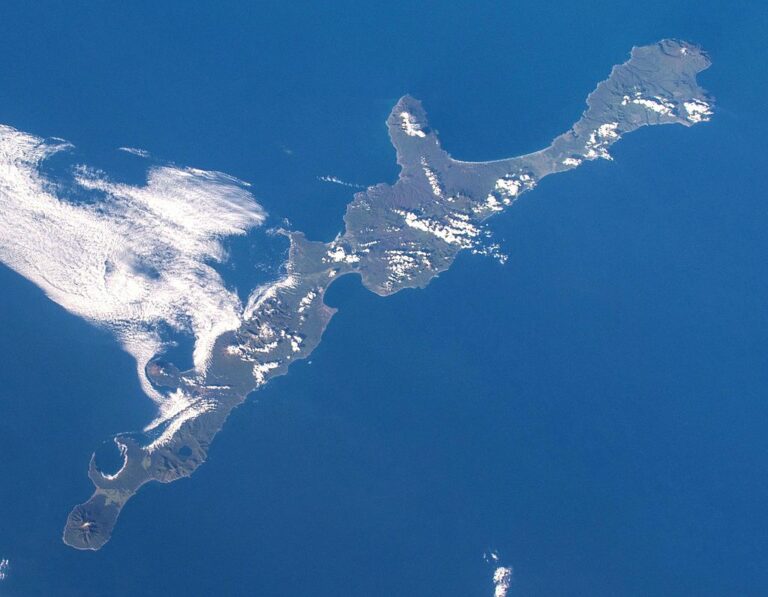 Etuworopsir (Etorofu) island of the Southern Kuriles seen from orbit.