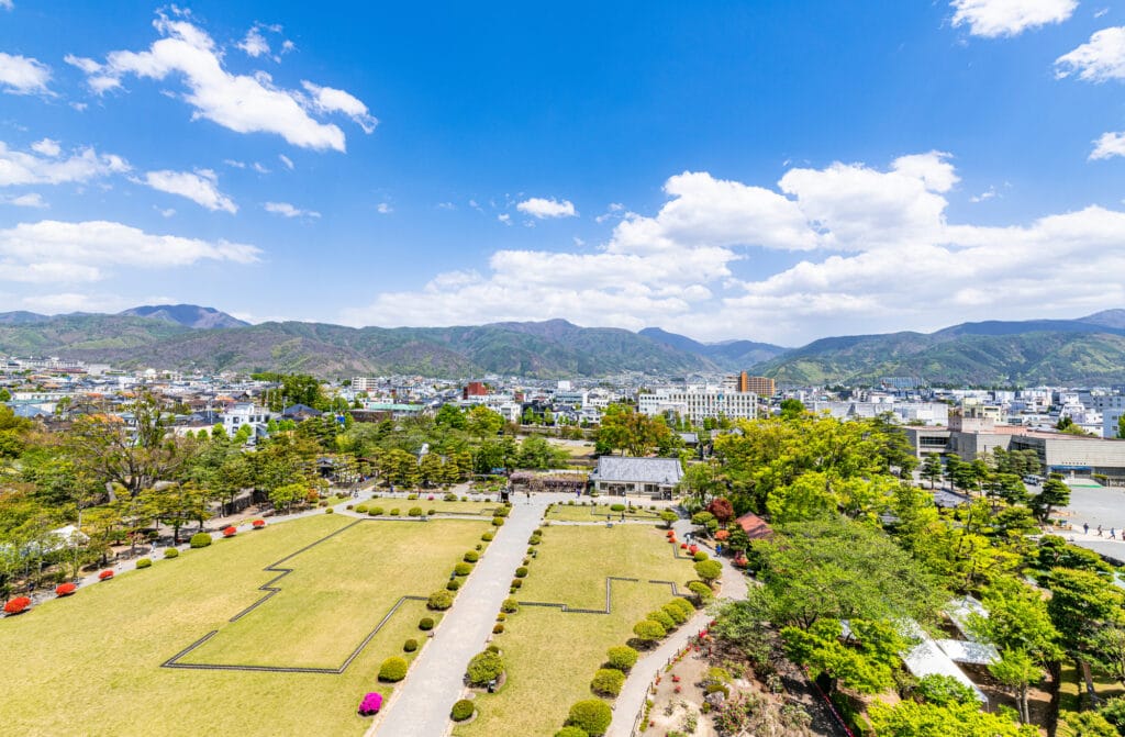 Central Matsumoto ranks as one of the best cities to live in Japan, in part thanks to the green space seen here.