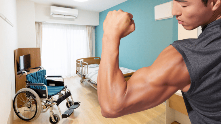Man fleixng in front of nursing home