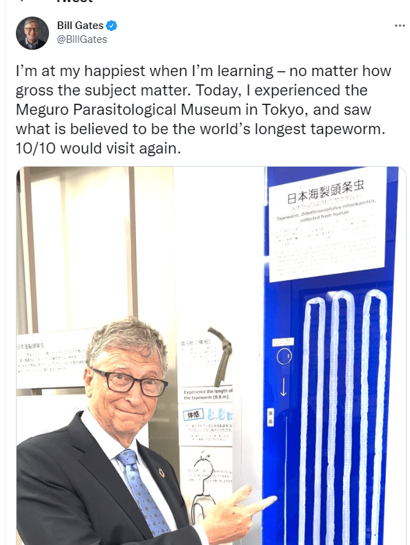 "I’m at my happiest when I’m learning – no matter how gross the subject matter. Today, I experienced the Meguro Parasitological Museum in Tokyo, and saw what is believed to be the world’s longest tapeworm. 10/10 would visit again."
