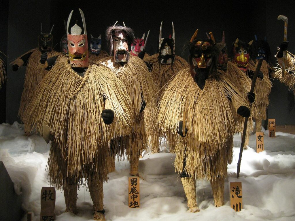 Namahage mannequins on display at the Namahage Museum.