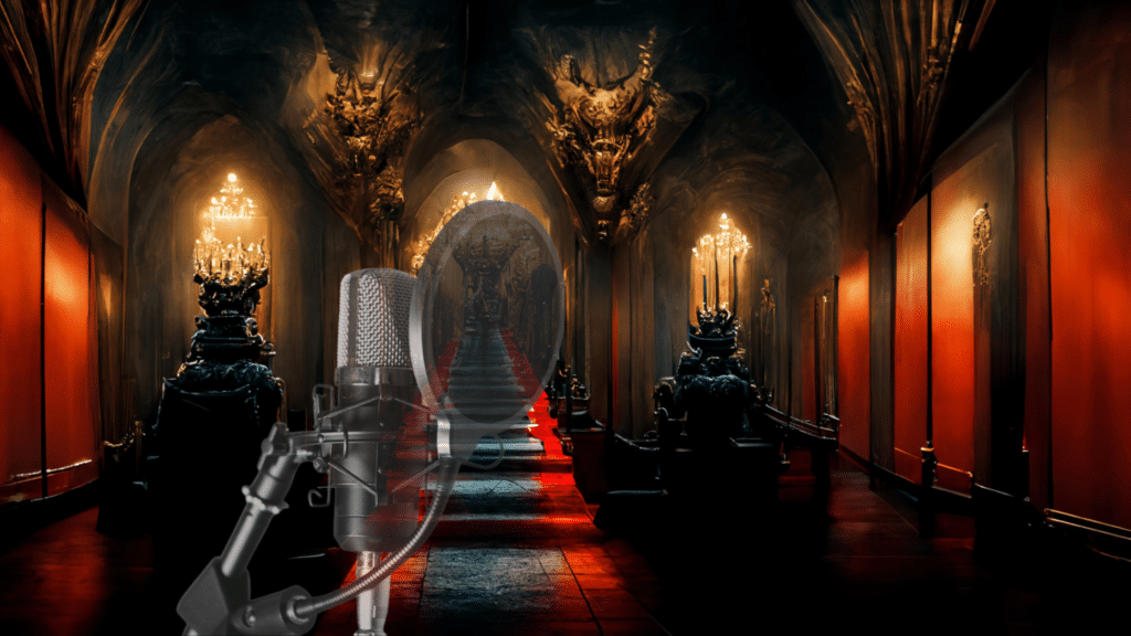 Picture of a demon hall and a microphone