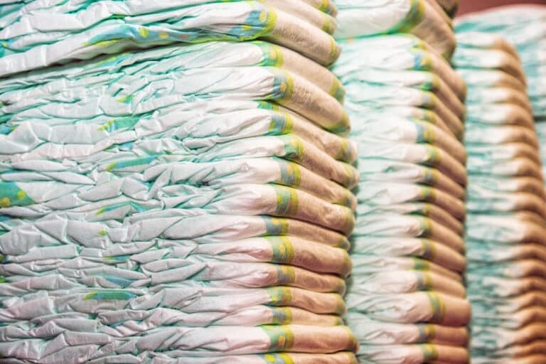 Children's diapers in a stack