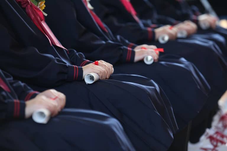 Students at graduation ceremony in Japan