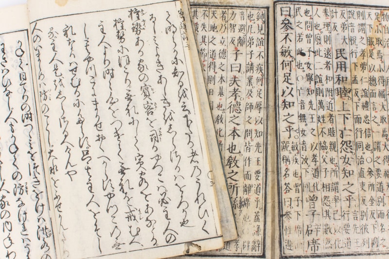 Kanji-kana cursive writing next to kanbun (Chinese writing)