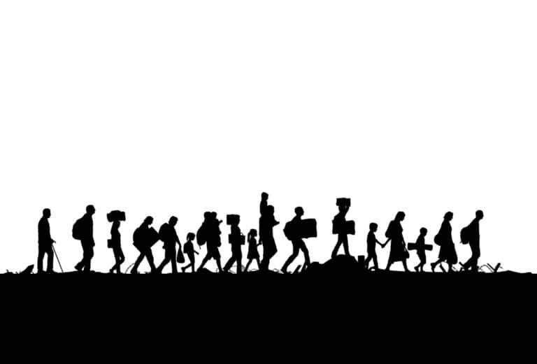 Refugees walking
