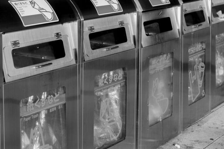 Garbage cans in subway station