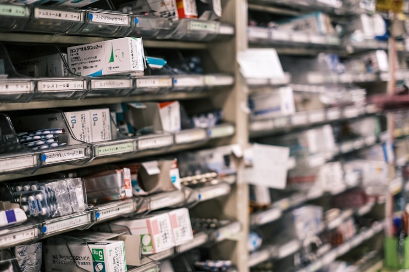Prescription pills stacked in rows in a pharmacy (morning-after pill article)