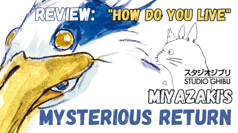 Bird creature from the teaser poster for Ghibli's How Do You Live, plus text reading "Miyazaki's Mysterious Return"