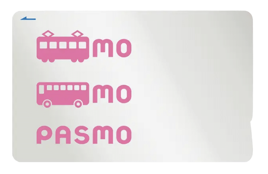 PASMO card in pink and silver with cable car and bus.