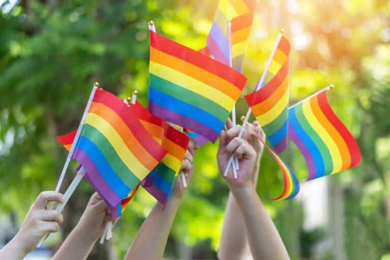LGBT pride or LGBTQ+ gay pride with rainbow flag for lesbian, gay, bisexual, and transgender people human rights social equality movements in June month