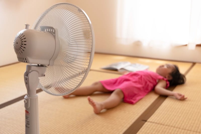 Girl laying in front of a fan