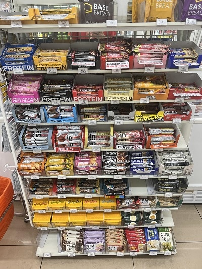 Protein bars at a 7-11 in Japan