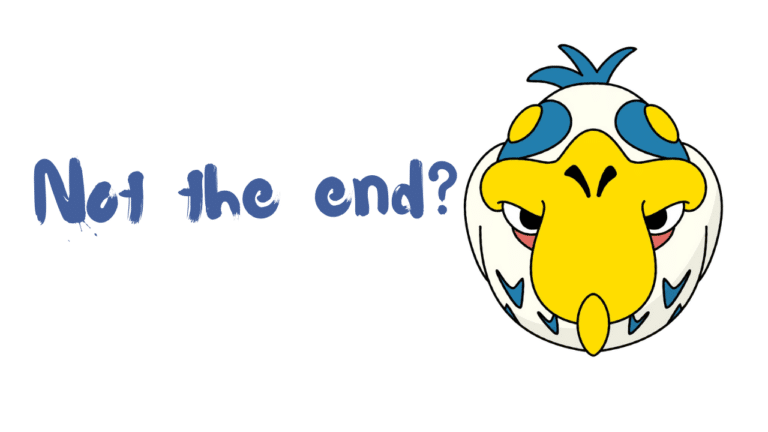 Superdeformed image of Aosagi/Grey Heron from the Boy and the Heron next to the words "Not the End?"