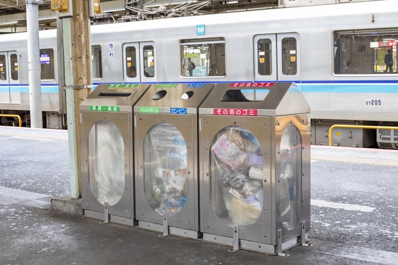 Garbage cans in a subway station - now a rare sight