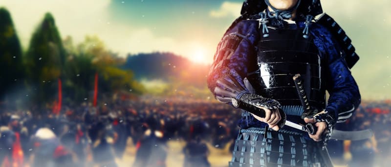 The Spirit of Yamato: Samurai holding sword in front of an army
