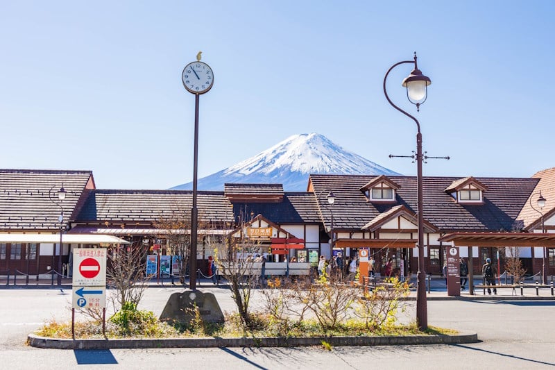 Kawaguchiko Station with Mt. Fuji in the background