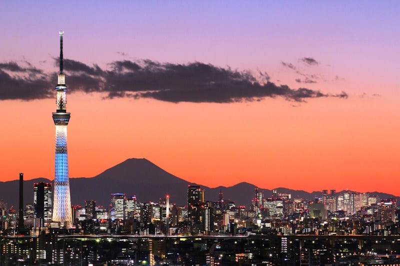 Skytree and Mt. Fuji at night