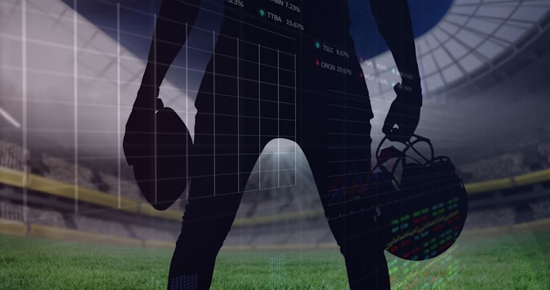 Football player with grid superimposed over them