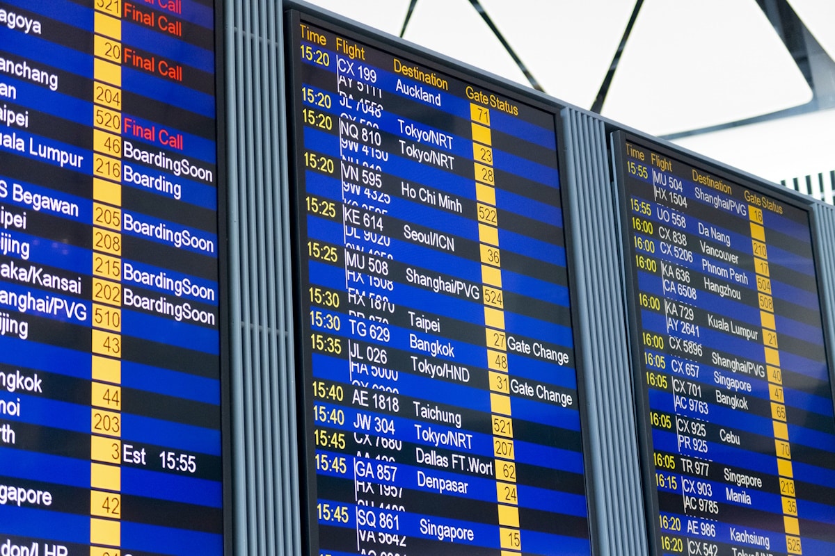 Traveling to Japan - ESTA required soon? Picture of an airport departures board showing flights to NRT