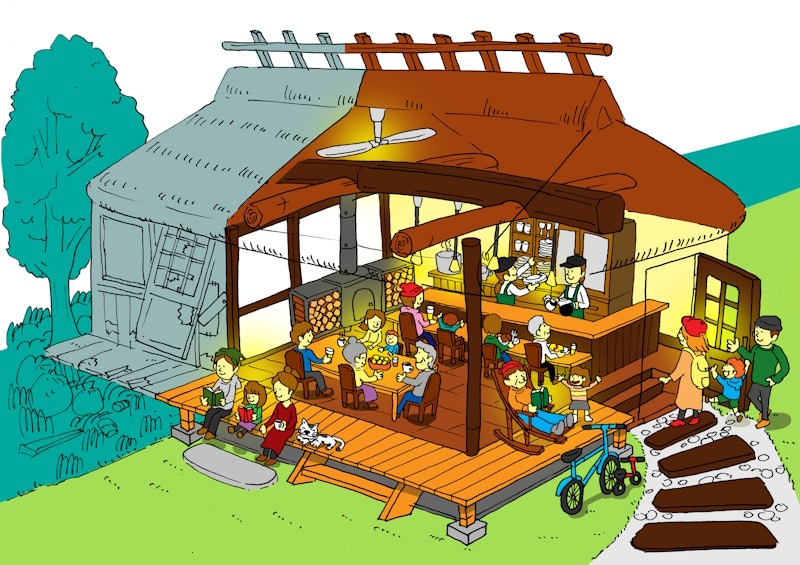 Old house renovated into a cafe