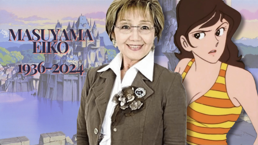 Masuyama Eiko next to her character of Fujiko from Lupin III.