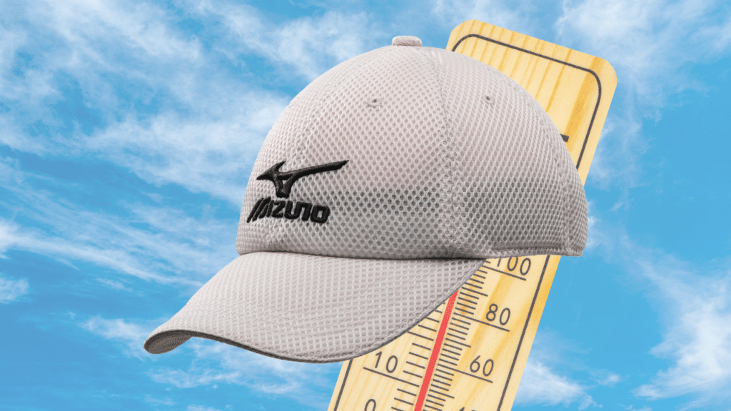 Mizuno CoolHold Cap for beating the summer heat in front of summery sky.