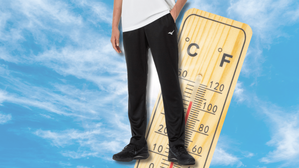 Navi Dry Knit Long Pants in front of summer sky.