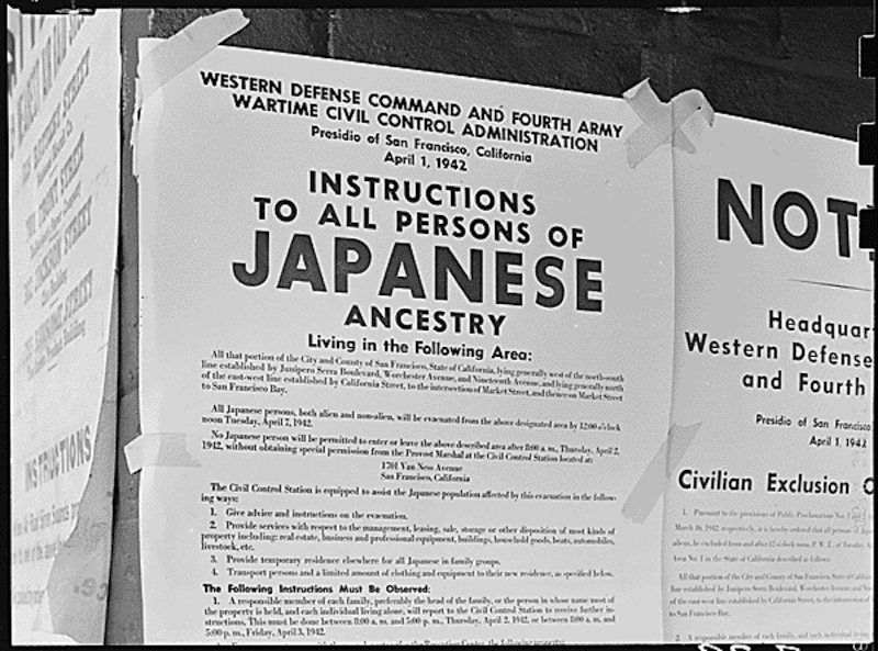 A notice in San Francisco instructing all Japanese residents to relocate to incarceration camps.