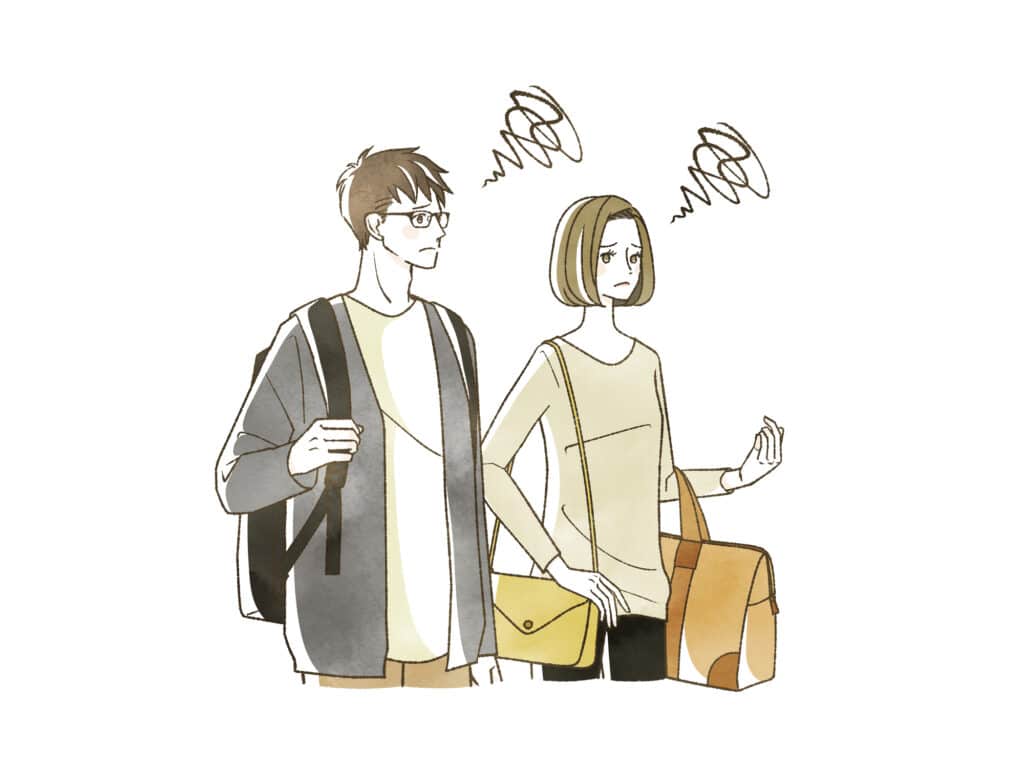 Man and woman lost and confused while traveling