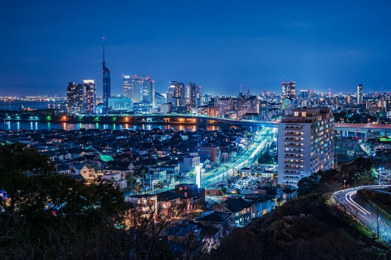 Fukuoka at night as seen from Atago Shrine.