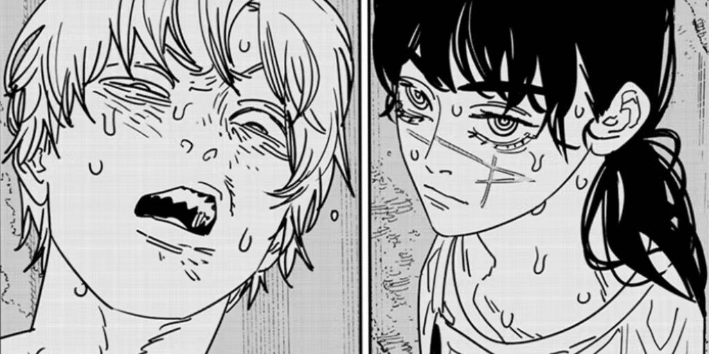 Chainsaw Man panels featuring Denji and Yoru