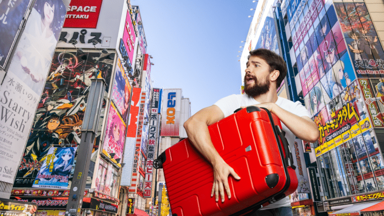 Tourists - large luggage in Japan
