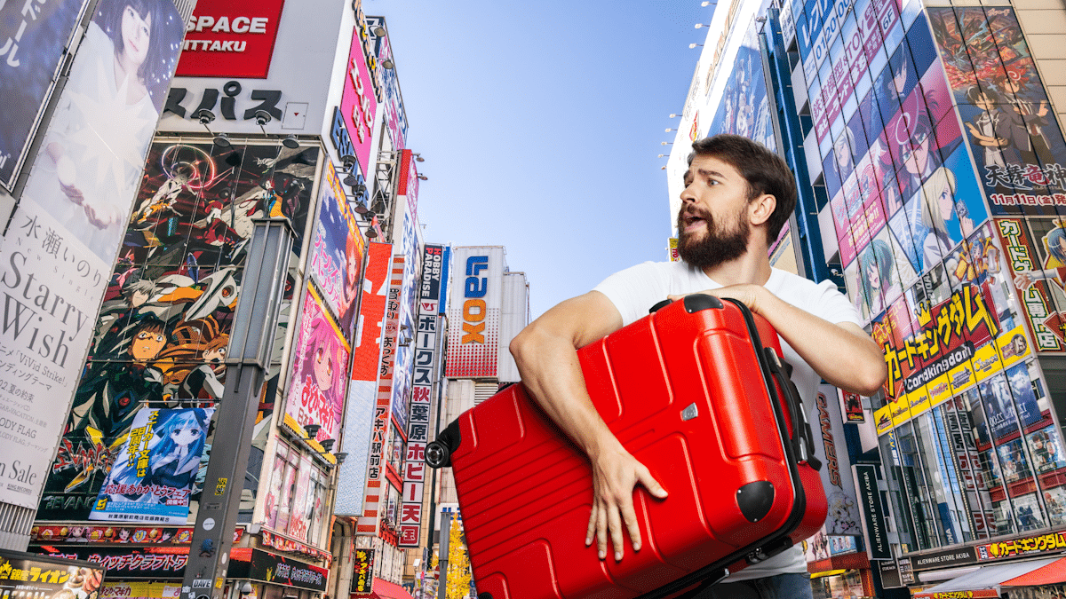 Tourists - large luggage in Japan