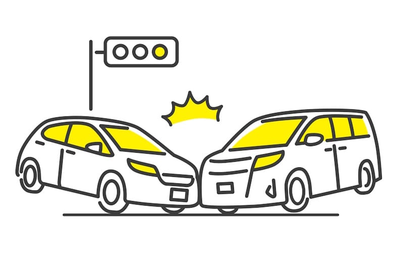 Drawing of cars colliding on a street