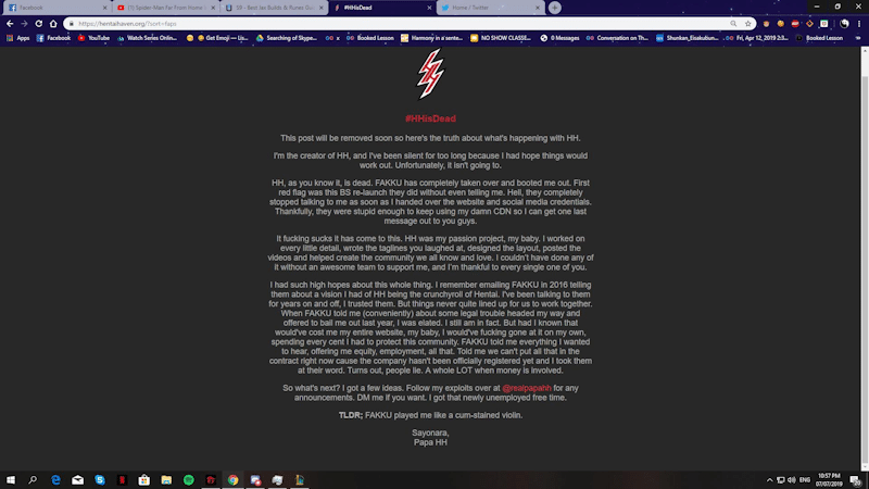 Hentai Haven statement from Papa HH