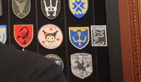 Kuromi on wall behind Zelenskyy