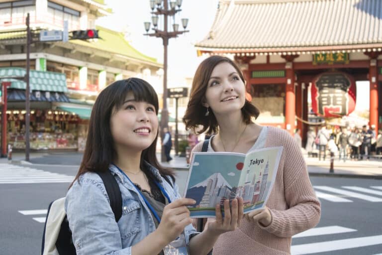 Foreign tourist being shown around Asakusa